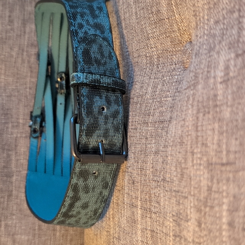 BCBGMaxAzria Turquoise Broad / Multi Clasp Snake Print  Patterned Belt - Picture 2 of 7